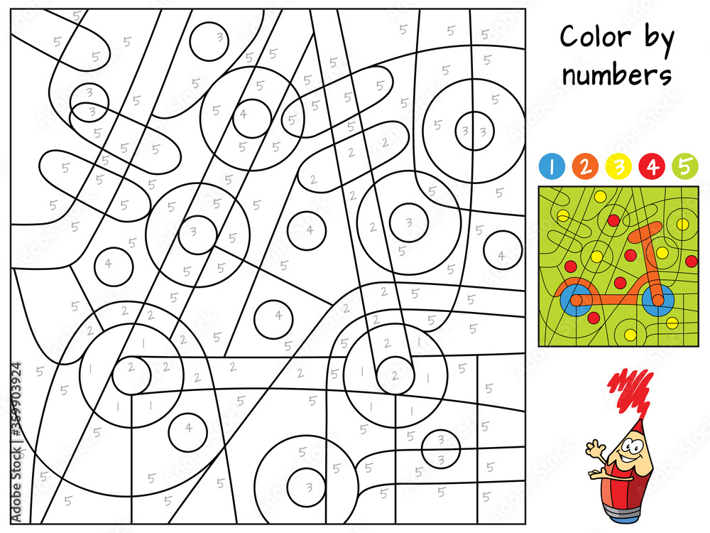 Kick scooter. Color by numbers. Coloring book. Educational puzzle game ...