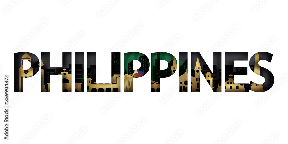 Philippines Travel postcard, poster, tour advertising of world famous landmarks. Vectors illustrations