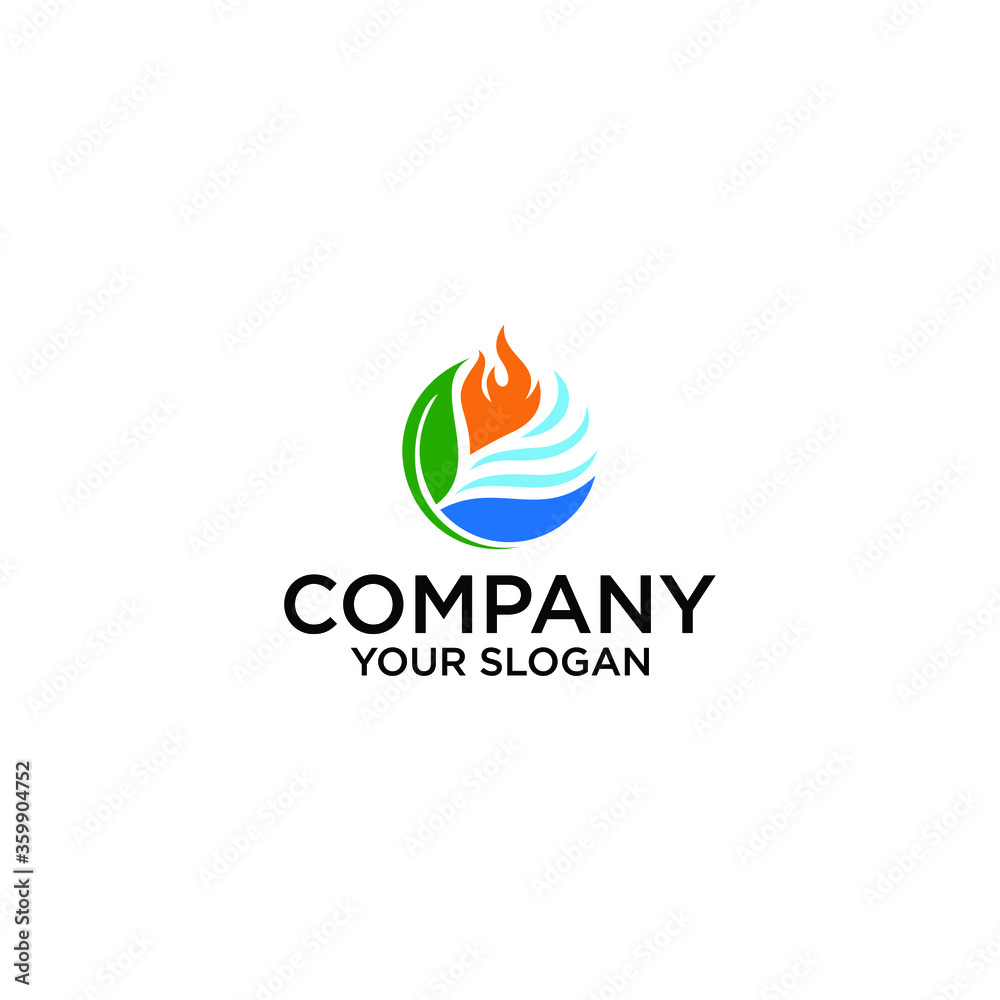 fire, water drop and tree leaf - vector icon