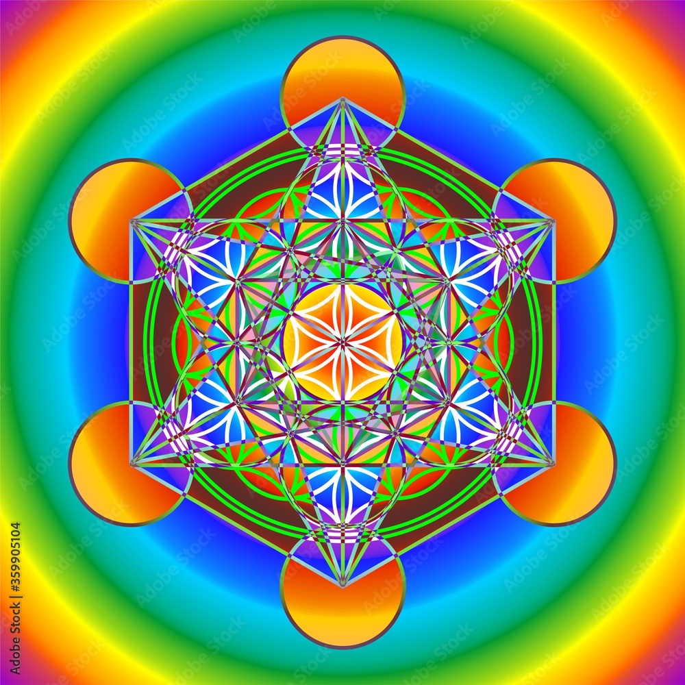 Sacred Geometry - Metatron's Cube rainbow pattern, Vector Illustration ...