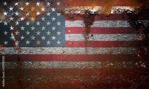 USA flag on old rusty surface