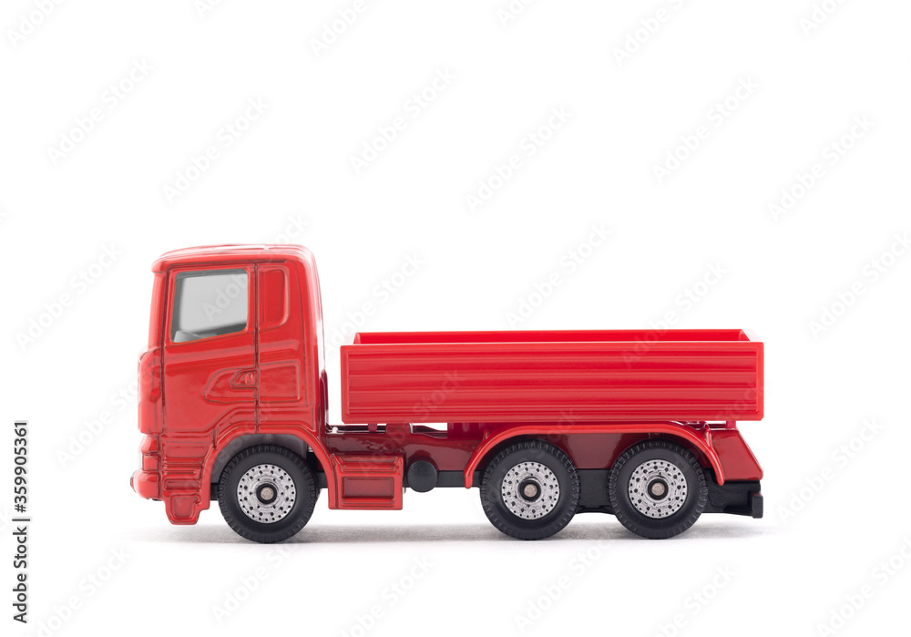 Red truck miniature isolated on white background with clipping path