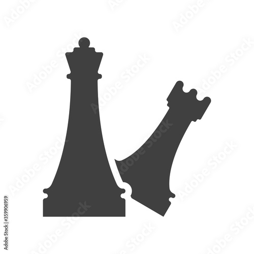 Black and white chess element template. Chess castling sign vector illustration. Chess tournament and professional sport competition symbol. Queen and rook figures isolated on white background.