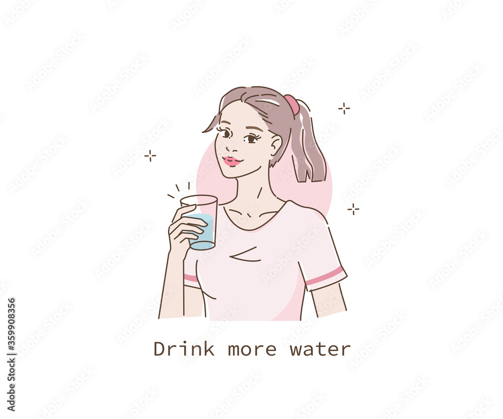 Beauty Girl Take Care of her Health and Drink More Water. Adorable Woman Drinking Water from Glass. Stay Hydrated and Healthy Lifestyle Concept. Flat Vector Illustration and Icons set.
Beauty Girl Take Care of her Health and Drink More Water. Adorable Woman Drinking Water from Glass. Stay Hydrated and Healthy Lifestyle Concept. Flat Vector Illustration and Icons set.