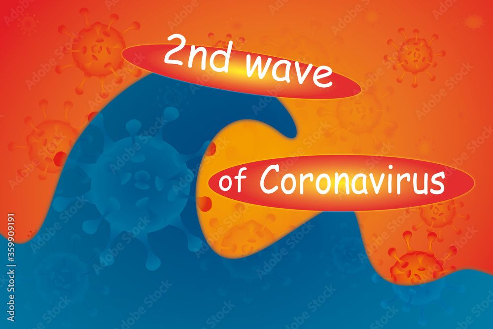 Text 2nd wave of Coronavirus auf einer blauen Welle. Text 2nd wave of Coronavirus auf einer blauen Welle.