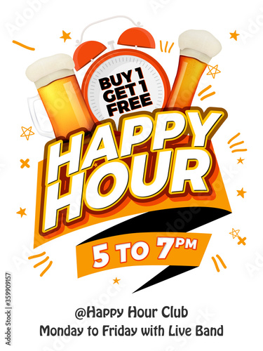 Happy Hour Vector Illustration Background for Poster, Banner, Flyer, Sign Board, Advertisement, Promotion, Web.
