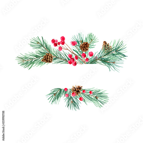 Christmas square frame for congratulations. Winter twig decoration.