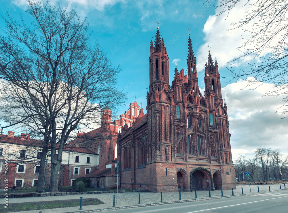 Fototapeta premium old Catholic church of St. Anne old town Vilnius , a monument of Gothic architecture of the city. Lithuania