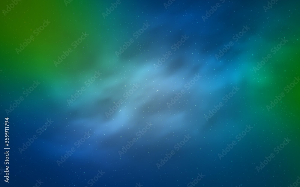 Light Blue, Green vector pattern with night sky stars. Space stars on blurred abstract background with gradient. Pattern for astrology websites.