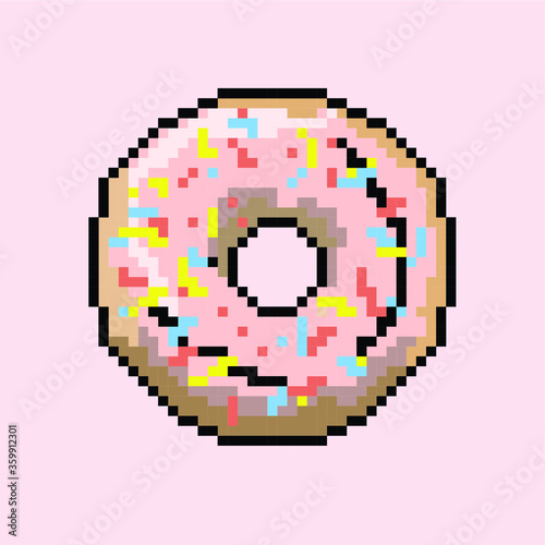 Vector illustration doughnut in pixel art