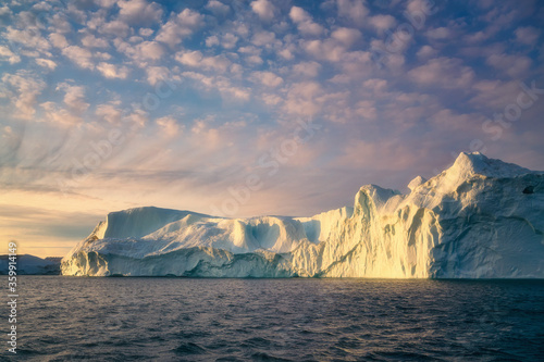 Greenland Ilulissat glaciers at ocean at polar night