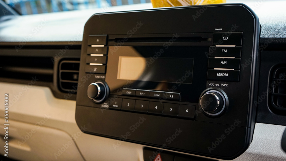 close up of a modern car radio