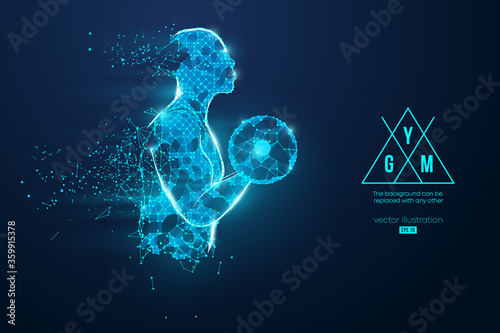 Abstract silhouette of a wireframe bodybuilder. Man on the blue background. Gym. Convenient organization of eps file. Vector illustration. Thanks for watching