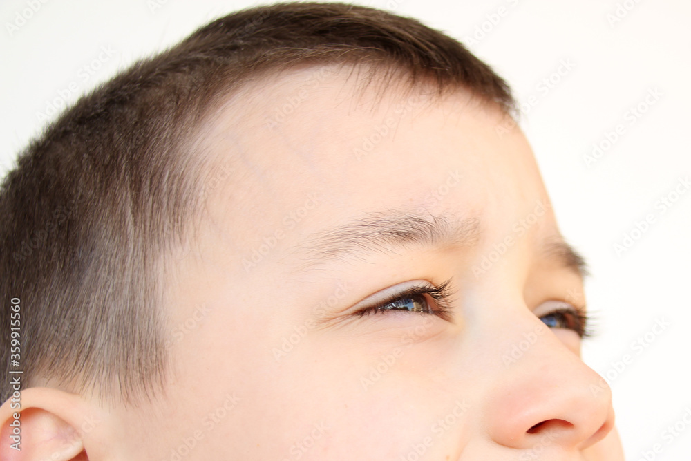 boy, kid, part of the face, close-up eyes, looks to the side, the concept of a happy childhood, diagnosis, treatment of ophthalmic diseases, eyelids, emotional development of children boy, kid, part of the face, close-up eyes, looks to the side, the concept of a happy childhood, diagnosis, treatment of ophthalmic diseases, eyelids, emotional development of children