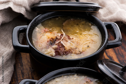 Cabbage soup with meat. Farm-style