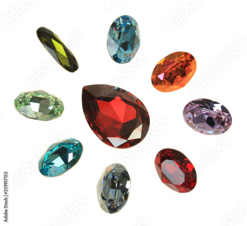 Colored crystals for jewelry on a white background. Isolated