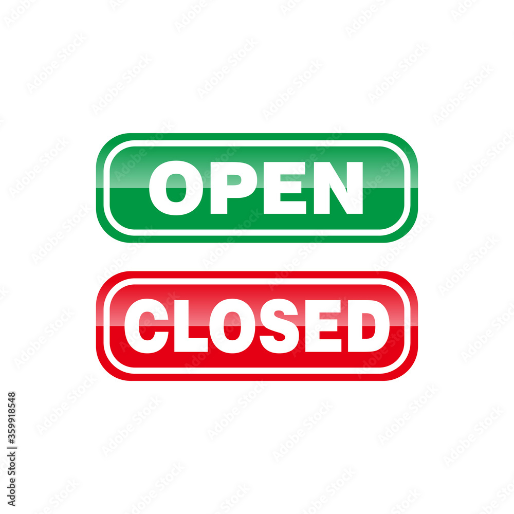 Open and Closed Shop Sign with Glossy Effect Illustration Template Vector
