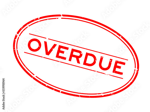 Grunge red overdue word oval rubber seal stamp on white background