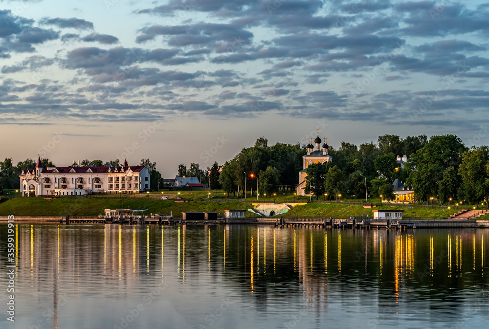 Panoramic view of the pier of the city of Uglich, Golden Ring of Russia