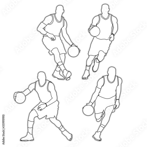 Basketball player shape silhouette vector set action posel