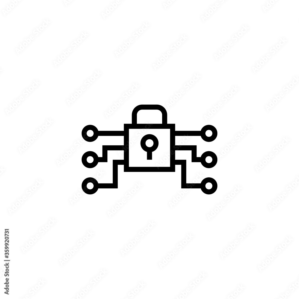 Data encryption icon in black line style icon, style isolated on white background Data encryption icon in black line style icon, style isolated on white background