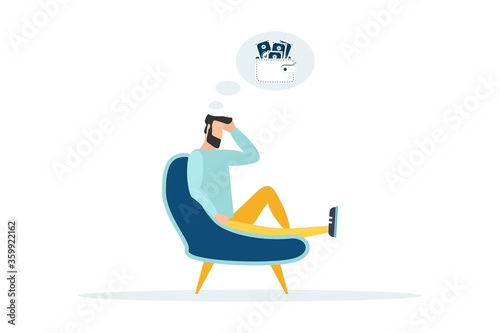 Money problem Financial Trouble Flat Illustration. Depressed Businessman in Need Cartoon Character. Economic Crisis, Business Bankruptcy. Pressured Office Worker with Headache, Unpaid Loan Debt