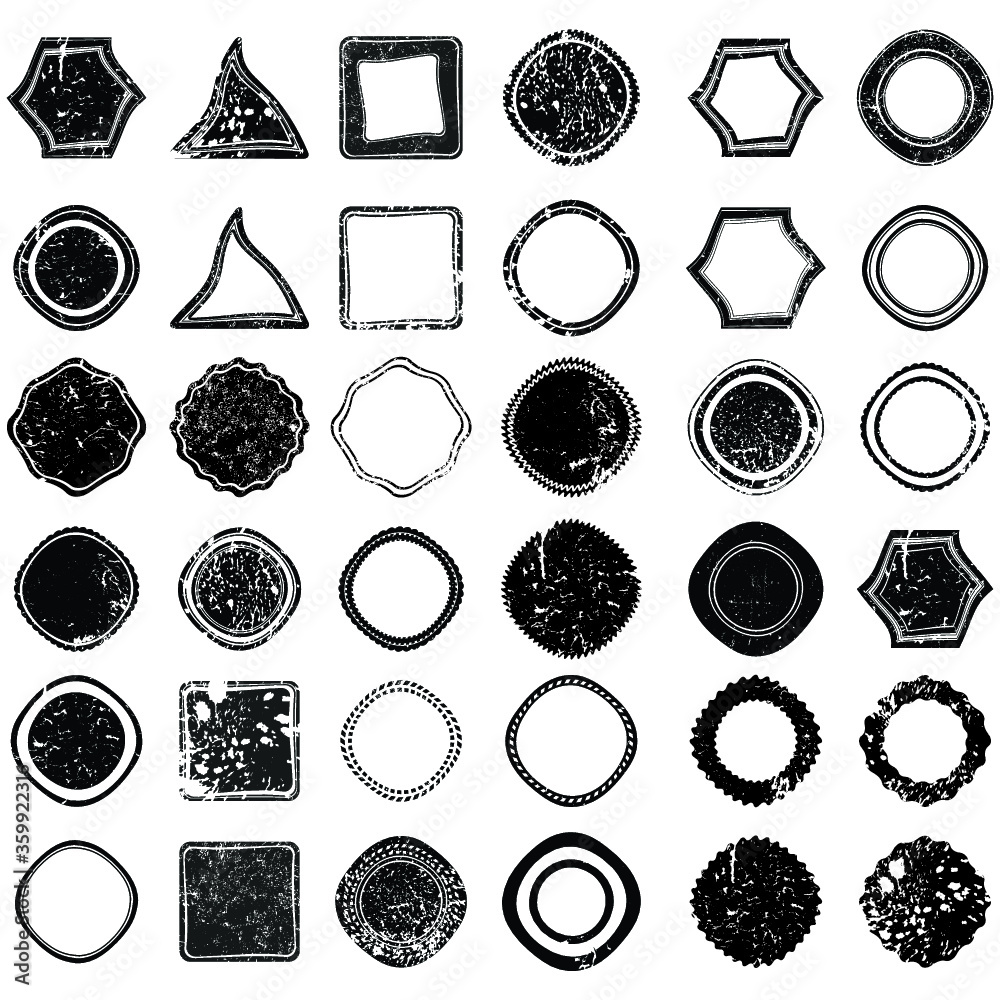Fototapeta premium Grunge post Stamps Collection. Banners, Insignias , Logos, Icons, Labels and Badges Set . vector distress textures.blank shapes.