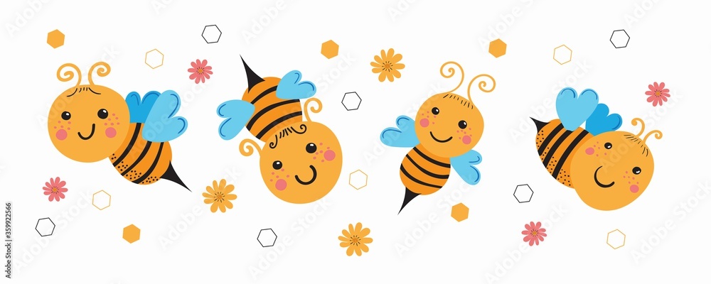 Bee design collection. Honeycomb and honey, yellow pattern banner. Vector illustration Bee design collection. Honeycomb and honey, yellow pattern banner. Vector illustration