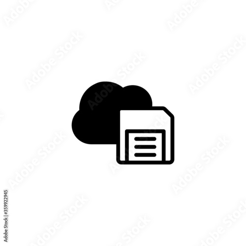 Save to cloud icon in black flat glyph, filled style isolated on white background