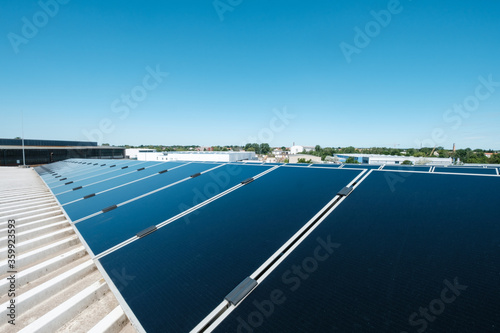 Photovoltaic panels on solar rooftop power plant -