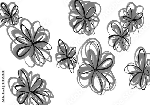 Set of black and grey abstract  flowers on white background.