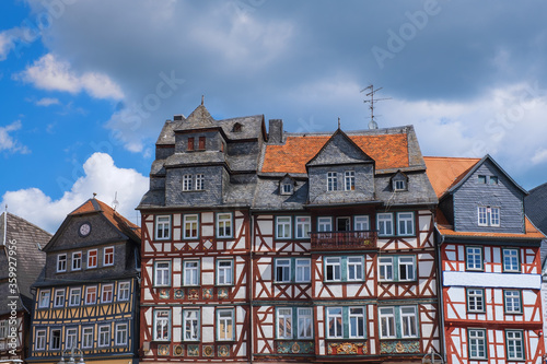 Wonderful row of historic half-timbered houses in the Taunus / Germany in Hesse