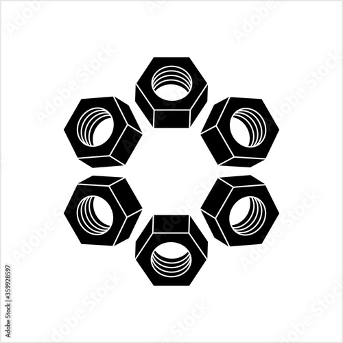 Hexagon Nut Icon, Threaded Hole Fastener Icon