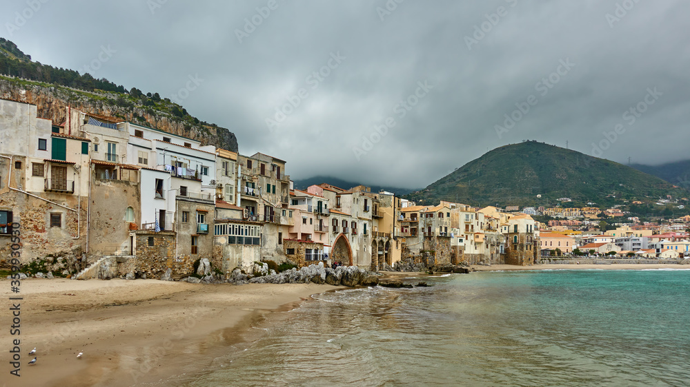 Houses by the sea in Cefalu in Sicily