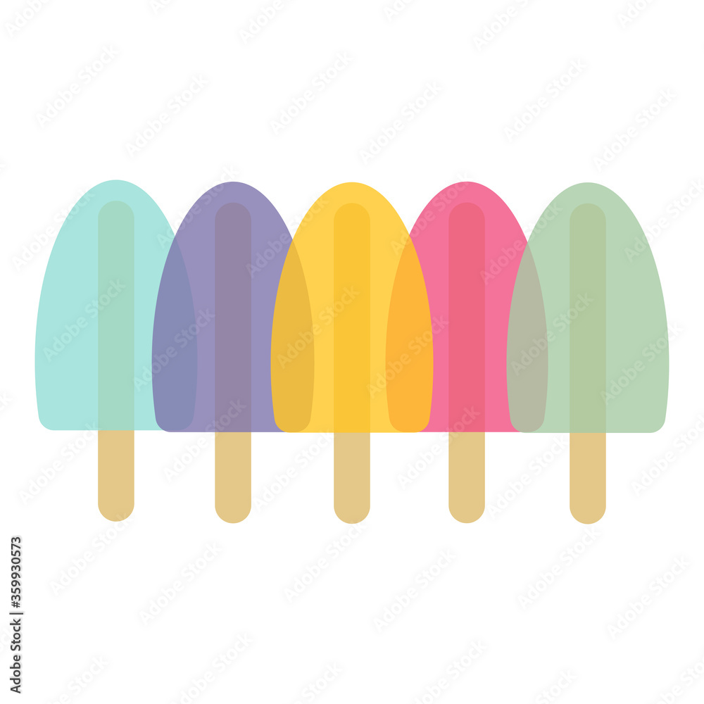 Summer color flat ice cream on white background isolated vector illustration. Food concept. Cartoon dessert.