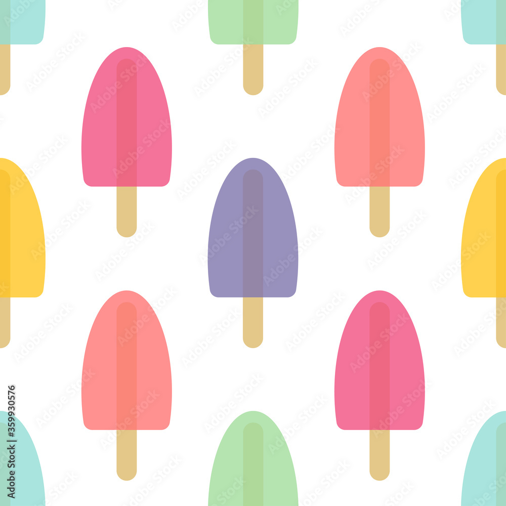 Summer color flat ice cream on white seamless background isolated vector illustration. Food concept. Cartoon dessert. Summer color flat ice cream on white seamless background isolated vector illustration. Food concept. Cartoon dessert.