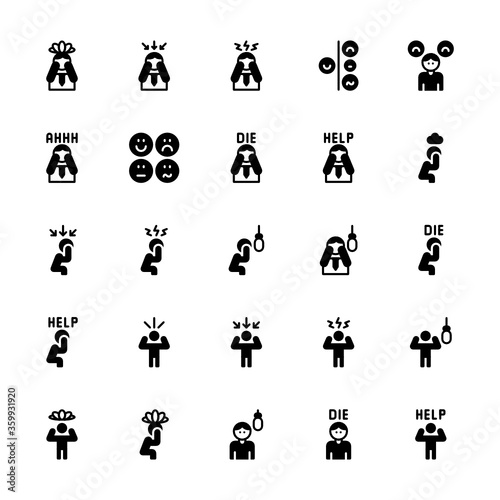 Set of Depressed, Stressed, Unhappy glyph style icon - vector