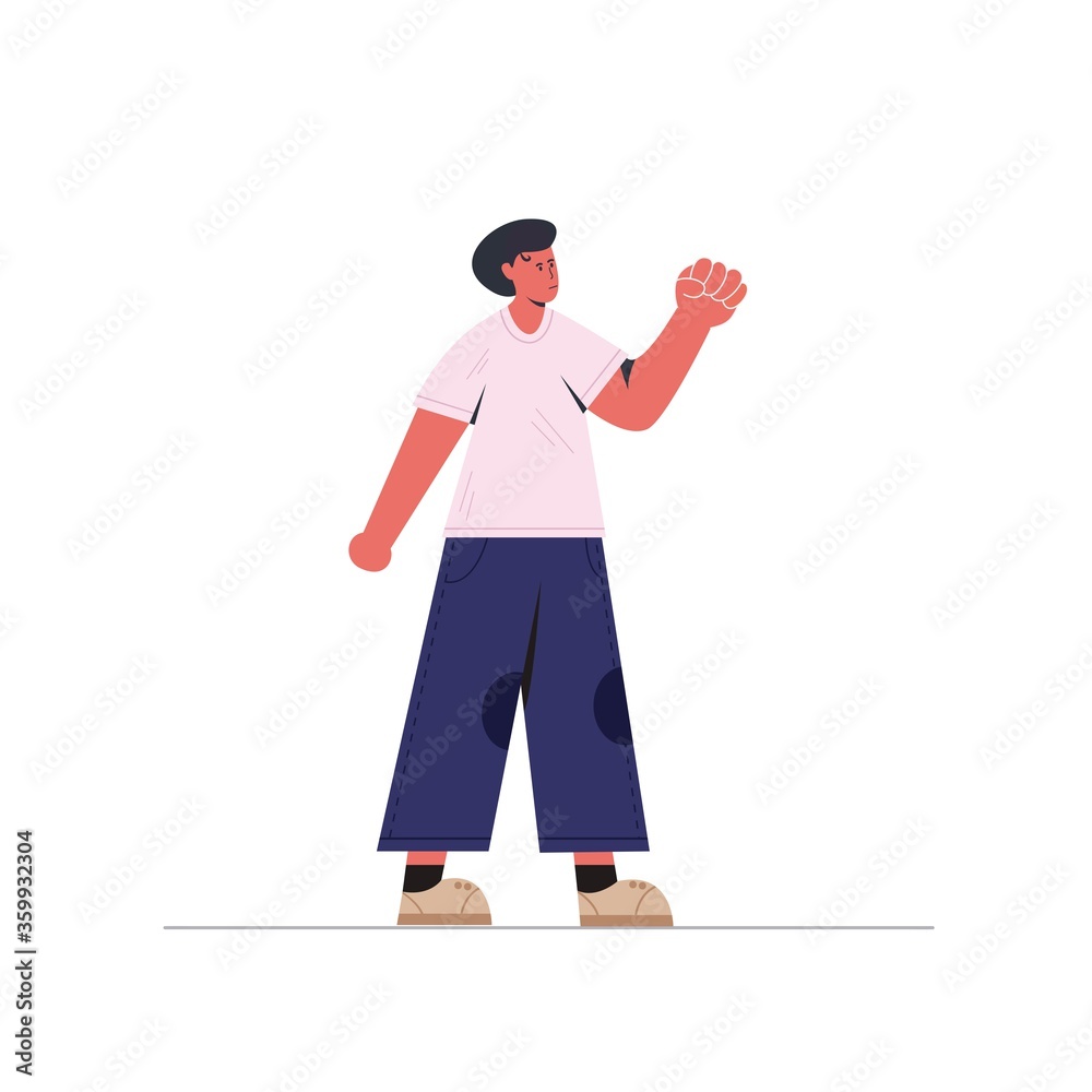 Young man in casual cloth fists left hand. Male punch. Vector illustration Young man in casual cloth fists left hand. Male punch. Vector illustration