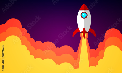 Space shuttle launch, vector art illustration.