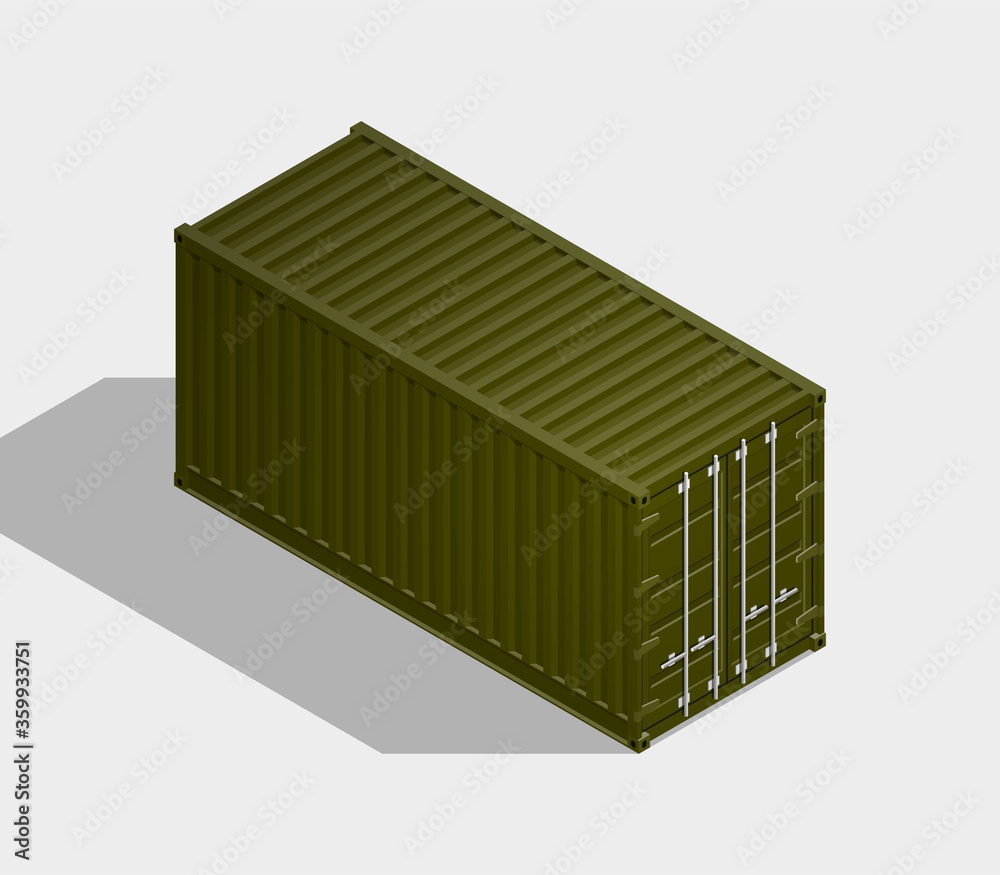 3D Isometric shipping cargo 20 ft container with closed doors. Large metal containers for transportation. Delivery of cargo shipping. 3D illustration 3D Isometric shipping cargo 20 ft container with closed doors. Large metal containers for transportation. Delivery of cargo shipping. 3D illustration