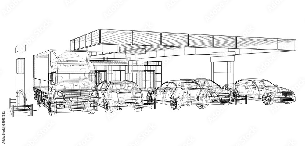Electric Car Charging Station with Cars and Truck