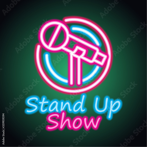 stand up neon sign for stand up comedy advertisement. vector illustration