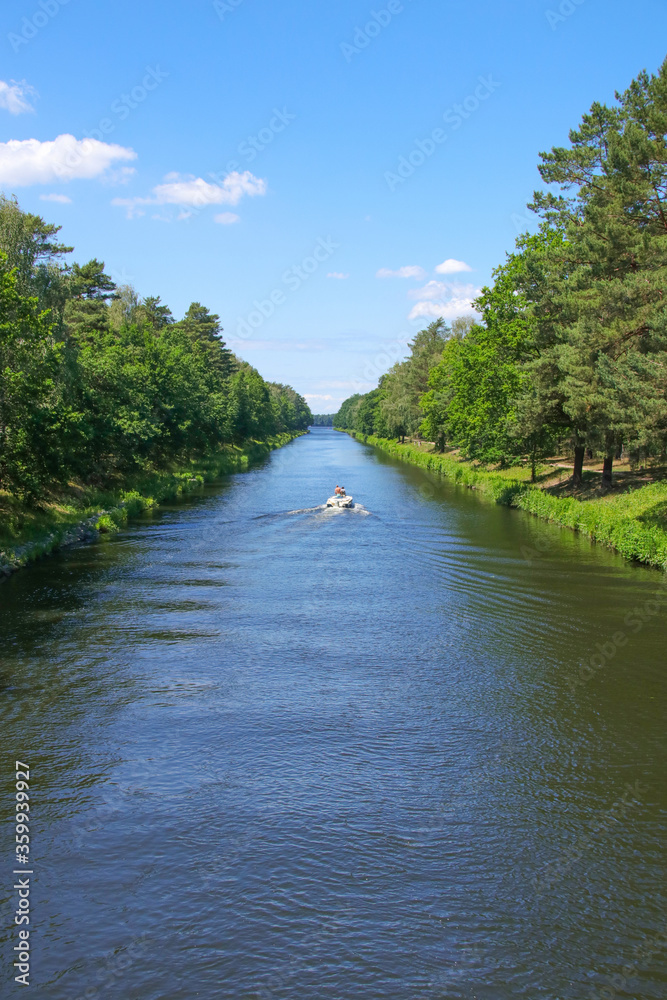 Boating on Oder-Spree Canal, Berlin and federal state Brandenburg, Germany