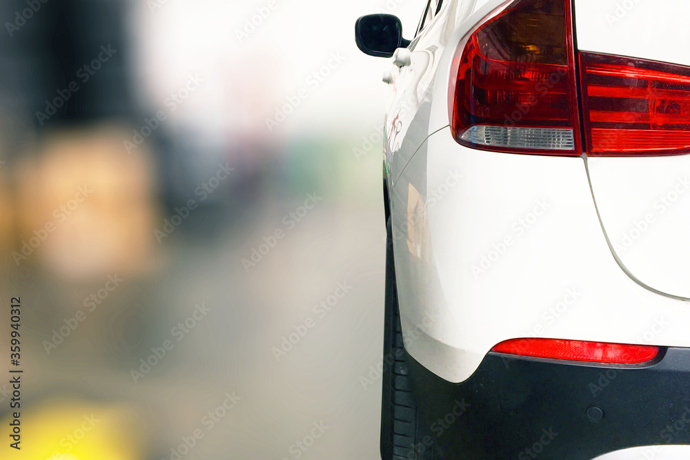 Obraz premium close up back white car isolated bokeh blur background