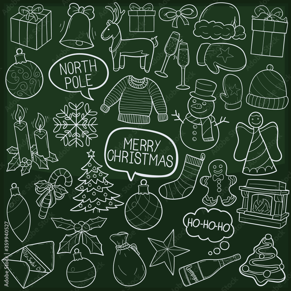 Merry Christmas Holidays Doodle Icon Chalkboard Sketch