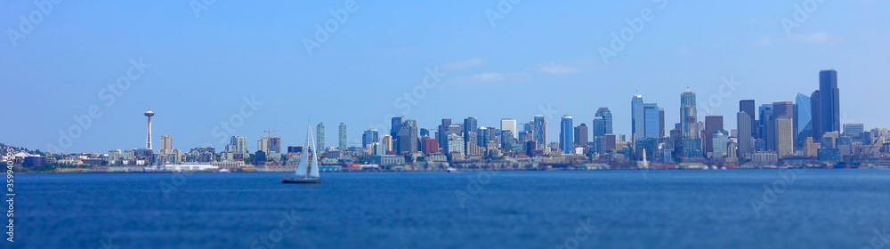 Seattle skyline and skyscrapers photographed from the Puget Sound in Washington