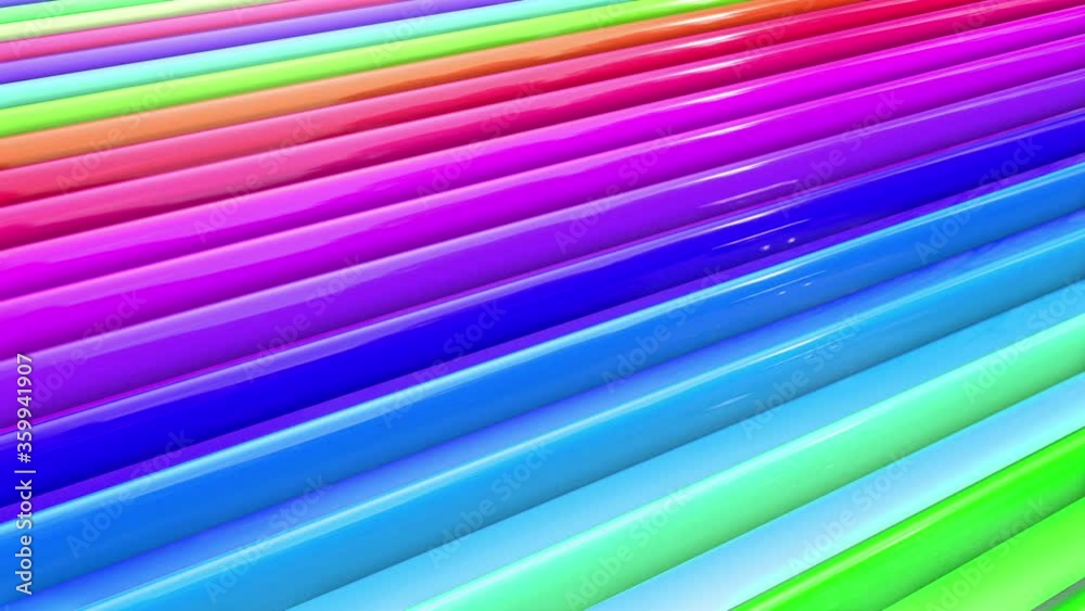 Rainbow multicolored stripes move cyclically in simple geometry cartoon creative style. Abstract 3d seamless bright background in 4k. Looped smooth animation. Line 4 Rainbow multicolored stripes move cyclically in simple geometry cartoon creative style. Abstract 3d seamless bright background in 4k. Looped smooth animation. Line 4