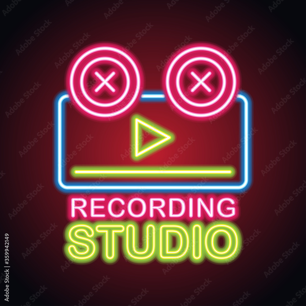 music studio neon sign for music studio or recording studio plank banner. vector illustration	