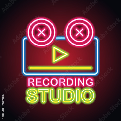 music studio neon sign for music studio or recording studio plank banner. vector illustration	