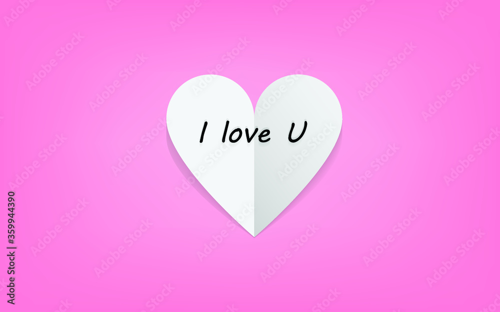 Pop up heart and I love U text made from paper on happy valentines